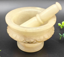 Mörser und Stößel Alabaster geschnitzt 12 cm Mortar Pestle Stein Spanien Kräuter