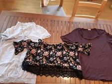 3er Set Oberteile Bluse Blau, Shirt Lila, Top Geblümt, Gr. L