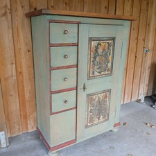 Bauernschrank, Landhausschrank, Weichholzschrank um 1880 / urban green / shabby