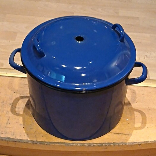 Blauer emaille kochtopf rund - emaille,