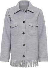 Neu Jacke mit Fransen Gr. 52 Hellgrau Damenjacke Coat Mantel Anorak Jacke