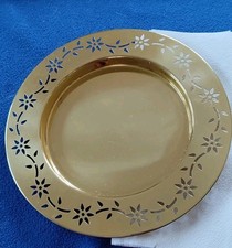 PartyLite 3-Docht Kerze Teller Gold Blumen Deko Teller 24 cm OVP