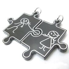 Partnerkette black Puzzle Mädchen Junge Edelstahl 2 Partner Anhänger + 2 Ketten