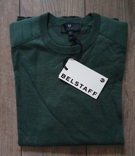 Neu* Belstaff Lambswool Wolle Pullover Dark Green mit Schulter Patches 3XL 