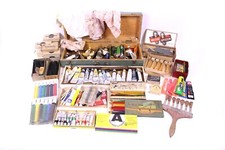 160 tlg. Ölfarben Aquarellfarbe Zeichenkohle Linolschnitt Buntstifte Zubehör DDR