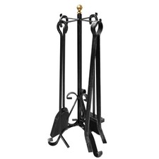 Kaminbesteck Schmiedeeisen 4-teilig Kamingarnitur 64 cm Kaminwerkzeug Grau