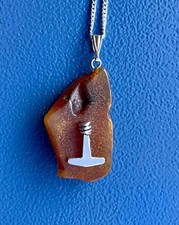 Anhänger Mjölnir Liebe Kette Bernstein Schmuck Silber 925 Thorshammer  Frau 3.9