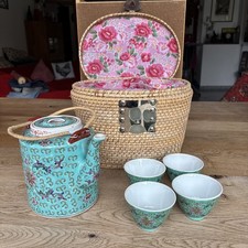 Chinesisches Teeservice Tee Set Im Korb Picknickkorb Hochzeit Vintage