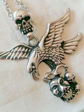 Herren Schmuck Totenkopf Biker Schädel Adler Totenkopf Anhänger Kette silberfarb