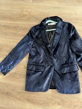 Damen Samt Blazer Glitzer Dunkelblau Zara Gr M
