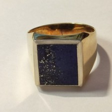 Herrensiegelring Lapislazuli Gelbgold 585 / 14 Karat, Ringgröße 66, Vintage