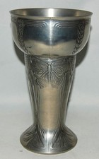 Vase, Kayserzinn, Hugo Leven, Jugendstil, Schmetterling, Pokal, Zinn
