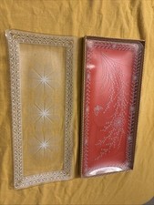 Kuchen Platte Keckse Florales Muster Quadrat 2 Stk Glas Transparent Länglich Rar