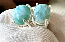 Ohrstecker Larimar Oval 925er Silber 9 x 7mm Atlantis Stein Natürlich