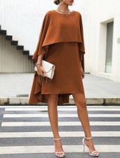 Shein Gr. S 36 Kleid mit Cape Chiffon Dress Rostbraun Hochzeit Abi