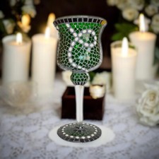 Mosaik Windlicht Perlentraum grün 34 cm hoch - handgemacht