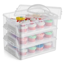 3 Ebenen Stapelbar Cupcake Träger Box Muffin Kuchen Halter Kunststoff Klar Behälter
