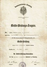 Meister-Prüfungs-Zeugnis Hanswerkskammer Flensburg 1925 Sattler Tapezier Siebke