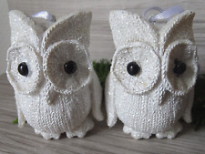 2er Set Christbaumschmuck--Eulen--weiß Glitter--Baumschmuck-Eule/Schneeeule (2)