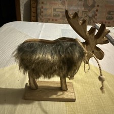 Elch Weihnachten Holz Tischdekoration Advent Weihnachtselch mit Fell