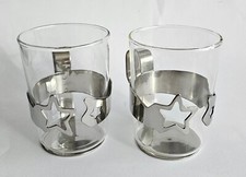 2 WMF Teegläser mit Halter - Motiv Sterne - Edelstahl Chromargan