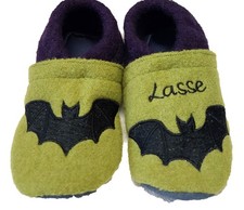 Krabbelschuhe Lauflernschuhe Fledermaus Haus- Wollwalk Ledersohle personalisiert