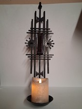 Dantoft Dänemark Kerzenhalter Geschmiedet Eisen Violettes Glas 60er-70er Jahre 