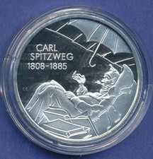 10-€-Gedenkmünze PP, Carl Spitzweg, Polierte Platte, Spiegelglanz