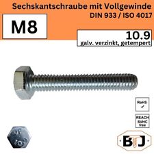 M8 DIN 933 / 10.9 Sechskantschraube Vollgewinde galv. verzinkt getempert ISO4017