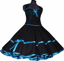 50er Punkte Tanzkeid schwarz türkis zum Petticoat Festkleid Jugendweihe 