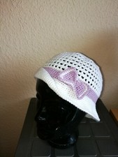 Häkel Mütze Sommer Hut für Damen Handarbeit gehäkelt Gr 54cm weiß Neu 