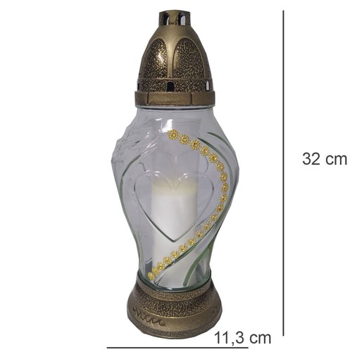 Grabkerze herz glas 32cm - herz,