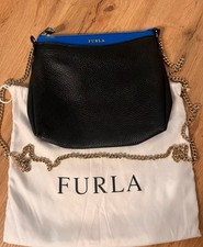 FURLA Damentasche mit Kette, echtes Leder, schwarz