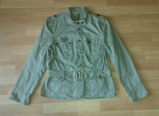 C&A Jacke mit Gürtel Gr. 42 Grau/Oliv Stehkragen Taschen Drachen-Motiv