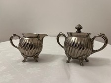 Milchkännchen und Zuckerdose Set, Zinn, Jugendstil, von Eduard Hueck