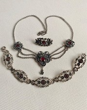 Silber Schmuck / Wunderschönen 835 /925 Silber Trachten Schmuckset mit Granaten