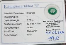 Edelstein Natürlich Smaragd mit  Echtheitszertifikat  3,20 ct 10 x8 x 4 mm