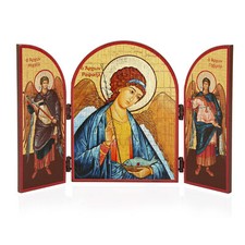 Erzengel Raphael Ikone Triptychon Holz 25x16cm Christlich 13805