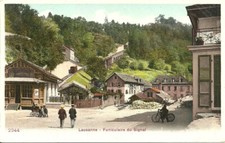 AK Lausanne Kanton Waadt - Funiculaire du Signal, Bahnhof, Vélo - ca. 1910