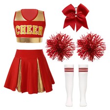 DE iEFiEL Cheerleader Kostüm Kinder Mädchen Outfits mit Pompons und Socken Set