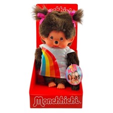 Monchhichi Mädchen Plüschpuppe braun mit K3 Regenbogenkleid - 20 cm süßes Sam...