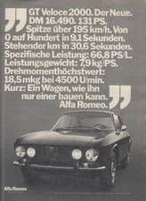 Alfa Romeo GT Veloce 2000 - Reklame Werbeanzeige Original-Werbung 1971 (2)