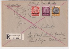 Luxemburg 2. WK, Eil-R-Brief Landzustellung nach Arnsdorf über Haida