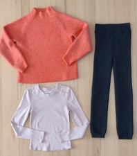 3Teile - Größe 134-140, Pullover, Shirt & Thermoleggings, ORANGE-ROSA-SCHWARZ