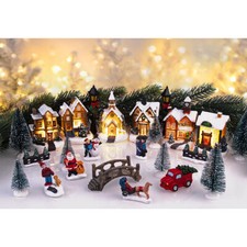 infactory 25-teiliges Deko-Weihnachtsdorf mit 6 LEDs, Batteriebetrieb