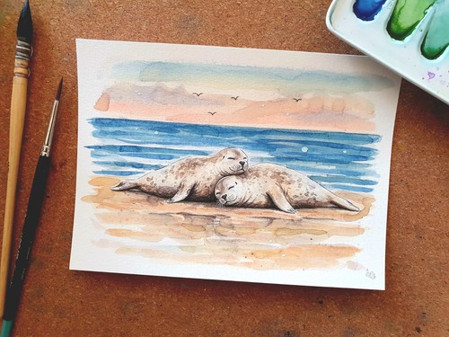Original aquarell bild mit - original,