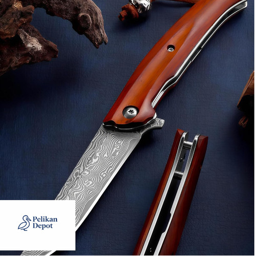 Damast taschenmesser holzgriff - damast,