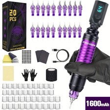 Tattoo Maschine Set mit 1600mAh Akku 20 Nadeln Kabellos Komplett für Tätowierer