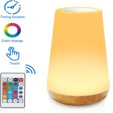 LED Touch Nachttischlampe aus Holz, Dimmbar Tischlampe, Fernbedienung 13 Farben