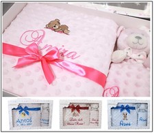 GESCHENKSET Babydecke mit Namen & Motiv bestickt + Schmusetuch mit Name – Person